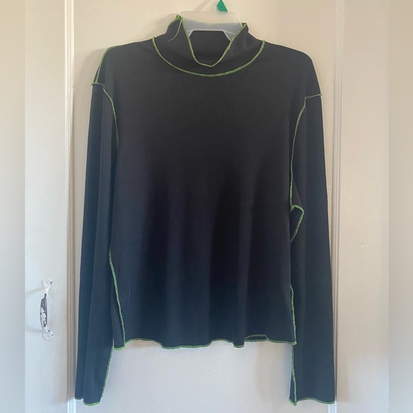 SHEIN Contrast Topstitching Mock Neck Rib-Knit-SZ 2XL-Black - Picture 3 of 10